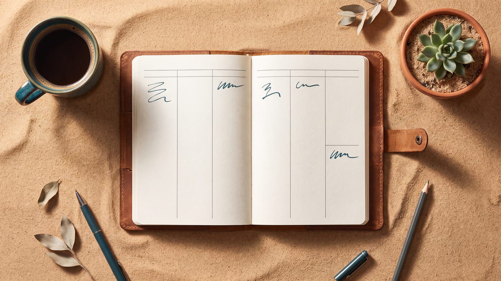 A weekly planner and coffee on a clean desk